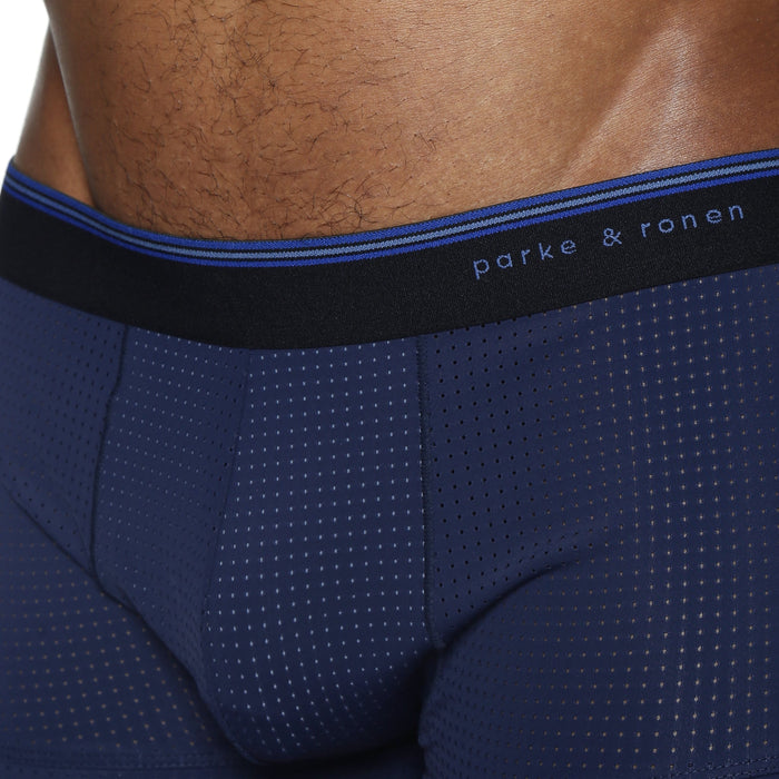 Navy Wave Mesh Low Rise Trunk - Parke & Ronen