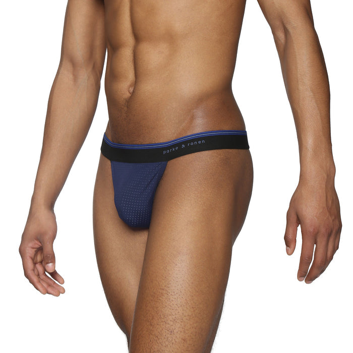 Navy Wave Mesh Thong - Parke & Ronen