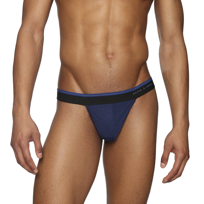 Navy Wave Mesh Thong - Parke & Ronen