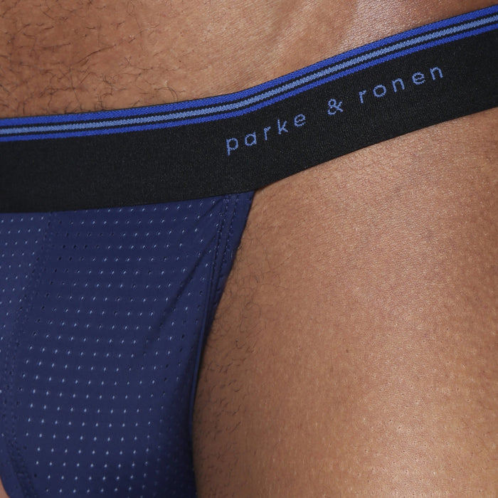 Navy Wave Mesh Thong - Parke & Ronen