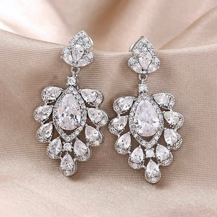 Wedding Jewelry - Silver Cubic Zirconia Bridal Earrings