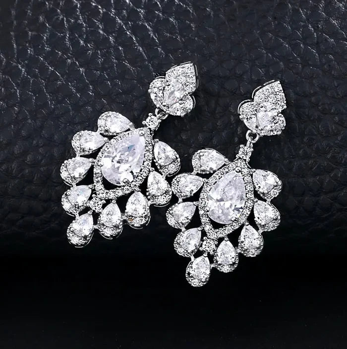 Wedding Jewelry - Silver Cubic Zirconia Bridal Earrings