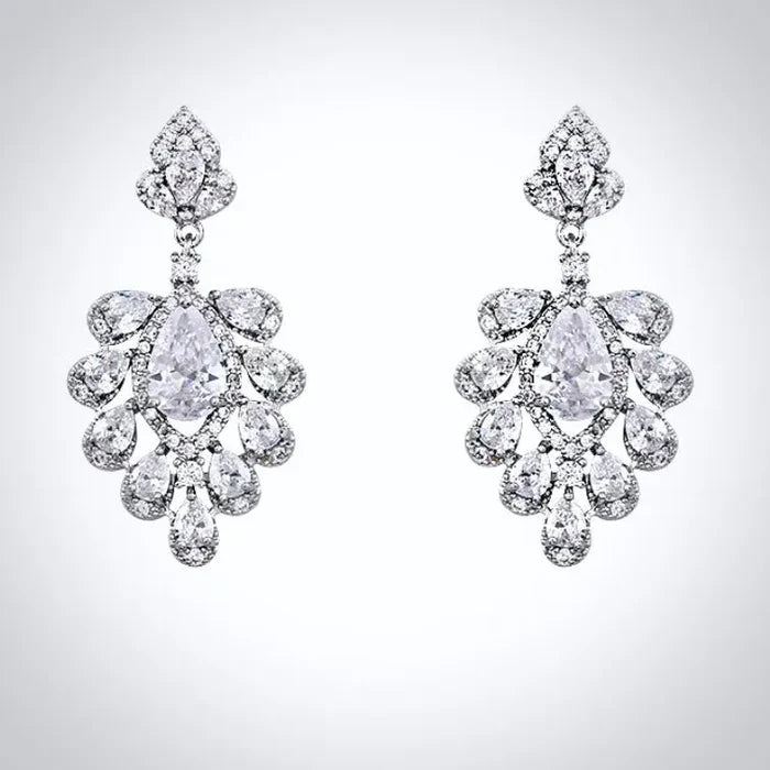 Wedding Jewelry - Silver Cubic Zirconia Bridal Earrings
