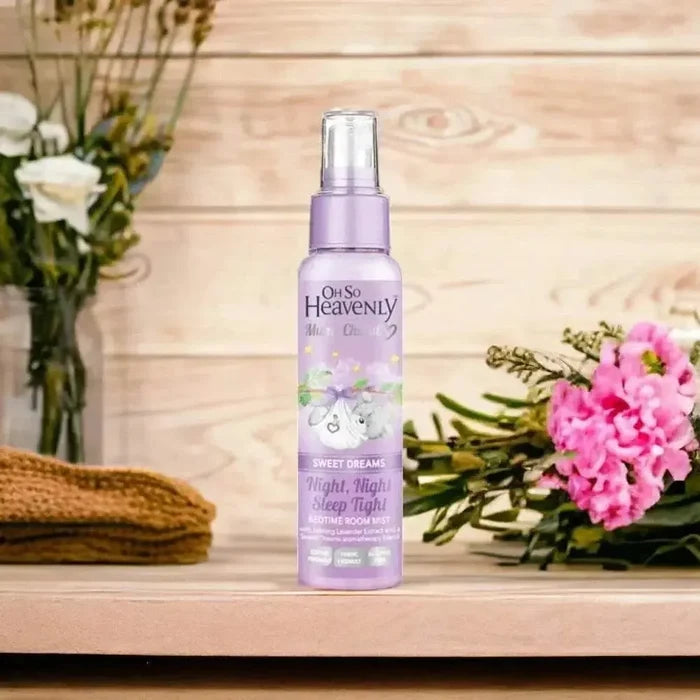 Oh So Heavenly Mom & Cherub Room Mist Night Night Sleep Tight 100ml bottle with lavender and sweet dreams aromatherapy for relaxation