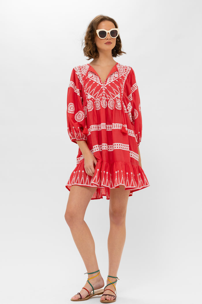 Oliphant Cuff Sleeve Mini Dress in Soleil Red