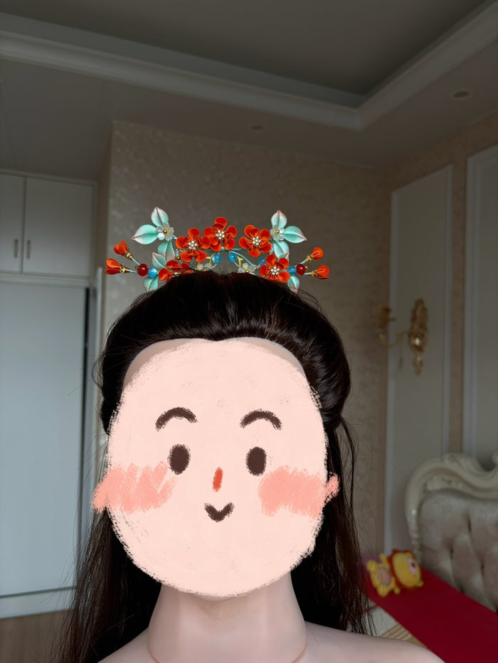 Orange - colored handmade Chanhua hair comb on a woman's hair-6