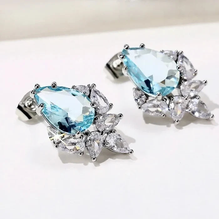 Wedding Jewelry - AquWedding Jewelry - CZ Bridal Stud Earrings - More Colorsamarine CZ Bridal Stud Earrings