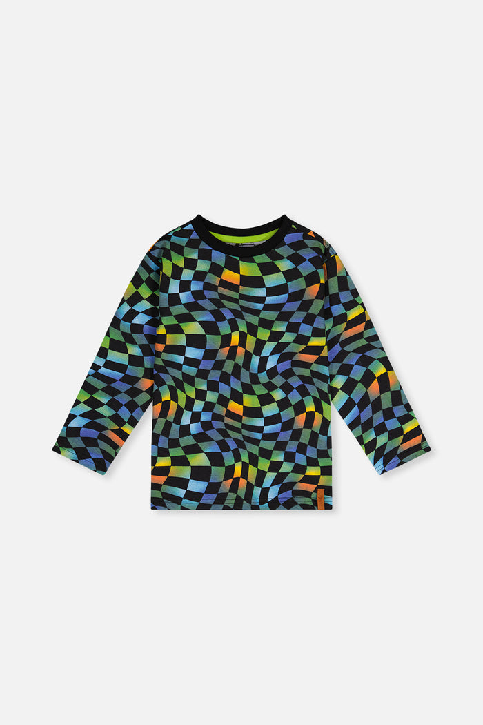 Organic Cotton Long Sleeve T-Shirt Blue Checkered Print-0
