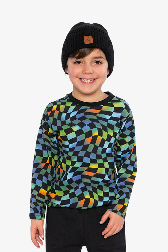 Organic Cotton Long Sleeve T-Shirt Blue Checkered Print-1