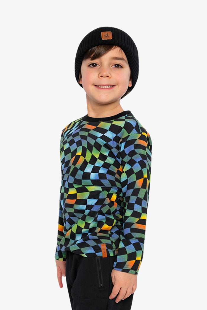 Organic Cotton Long Sleeve T-Shirt Blue Checkered Print-2