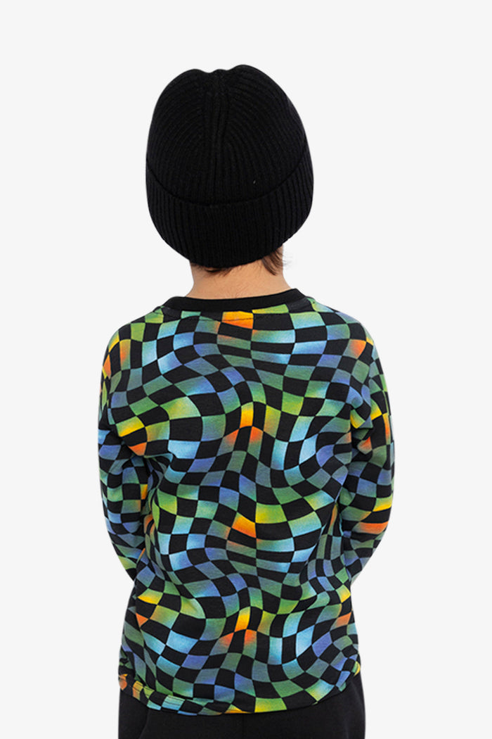 Organic Cotton Long Sleeve T-Shirt Blue Checkered Print-3