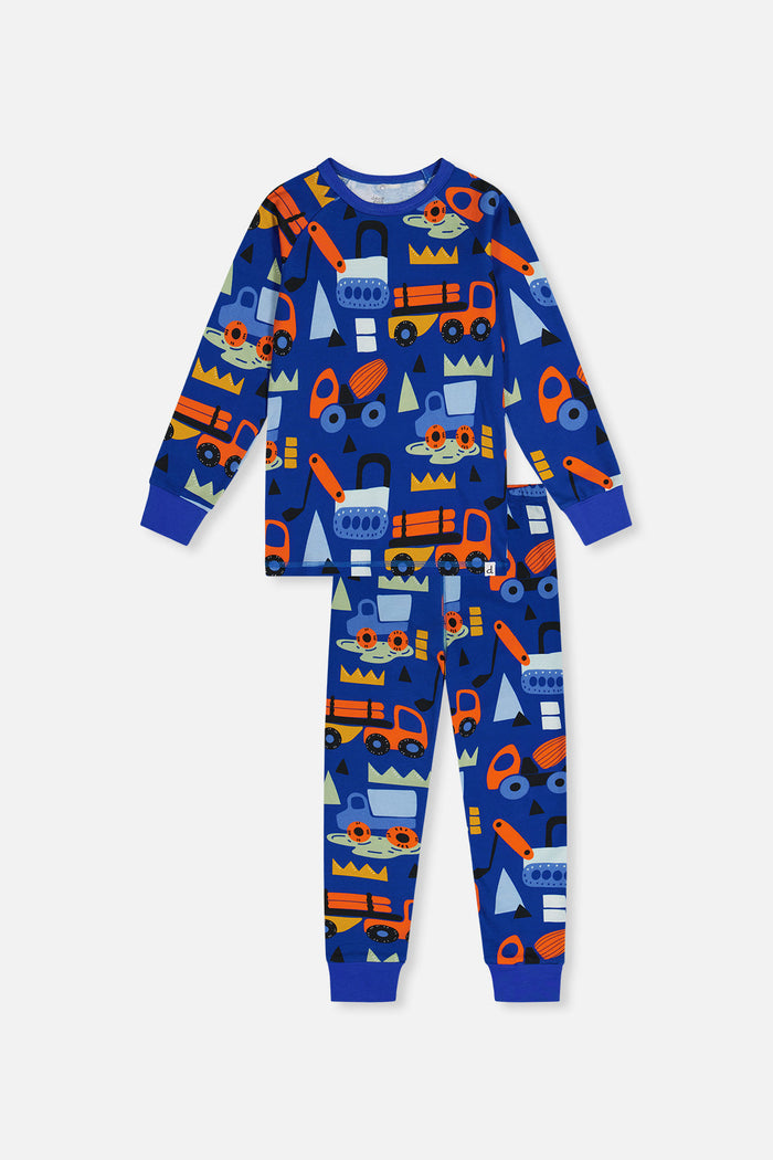 Organic Cotton Two Piece Pajama Set Blue Truck Print-0