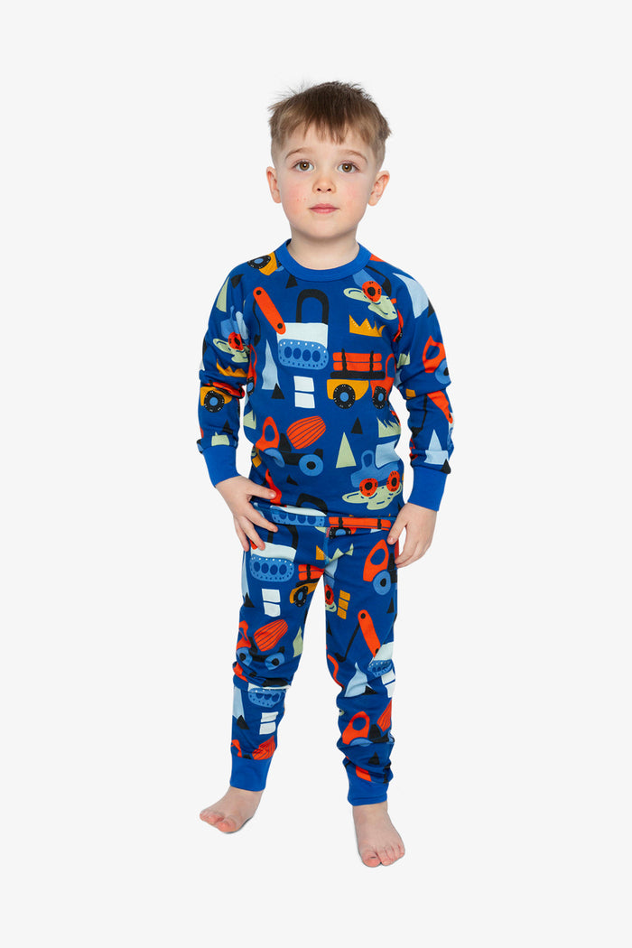 Organic Cotton Two Piece Pajama Set Blue Truck Print-1