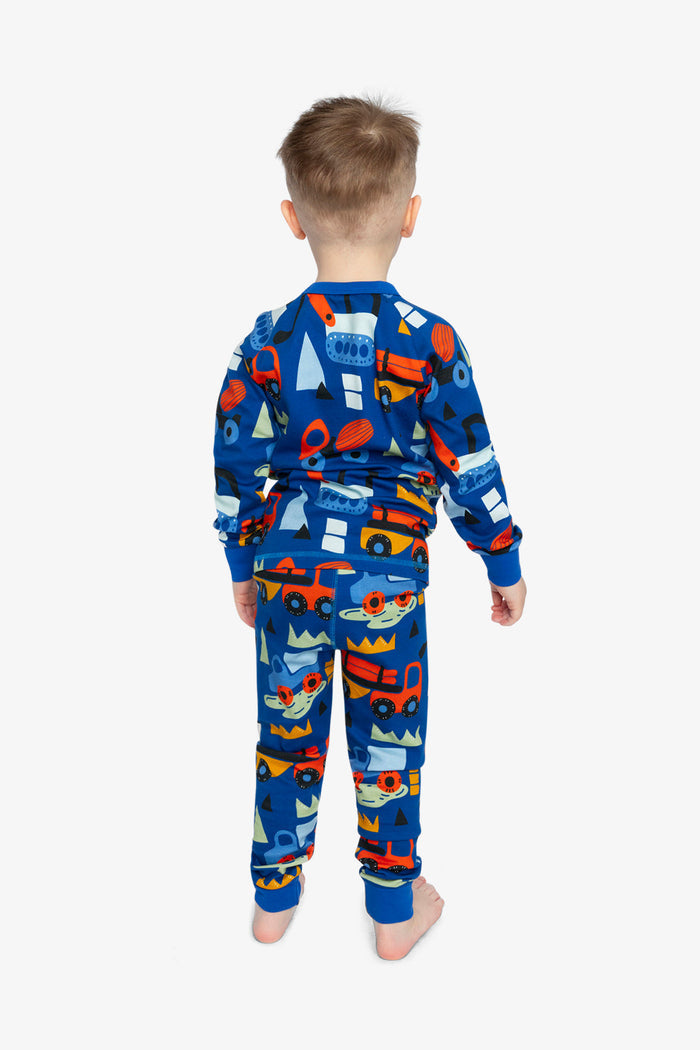 Organic Cotton Two Piece Pajama Set Blue Truck Print-2