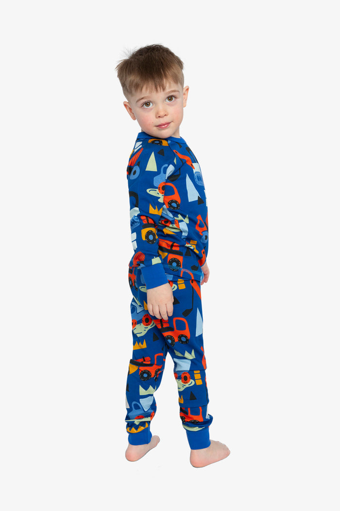 Organic Cotton Two Piece Pajama Set Blue Truck Print-3