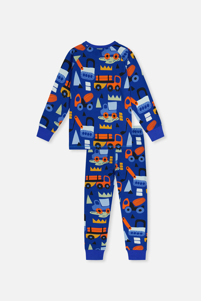 Organic Cotton Two Piece Pajama Set Blue Truck Print-4