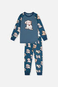 Organic Cotton Two Piece Pajama Set Turquoise Dog Print-0