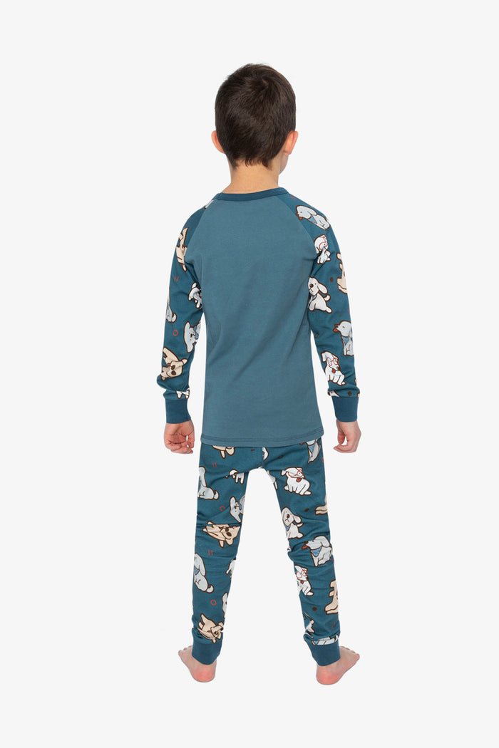 Organic Cotton Two Piece Pajama Set Turquoise Dog Print-3