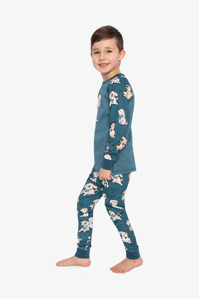 Organic Cotton Two Piece Pajama Set Turquoise Dog Print-3