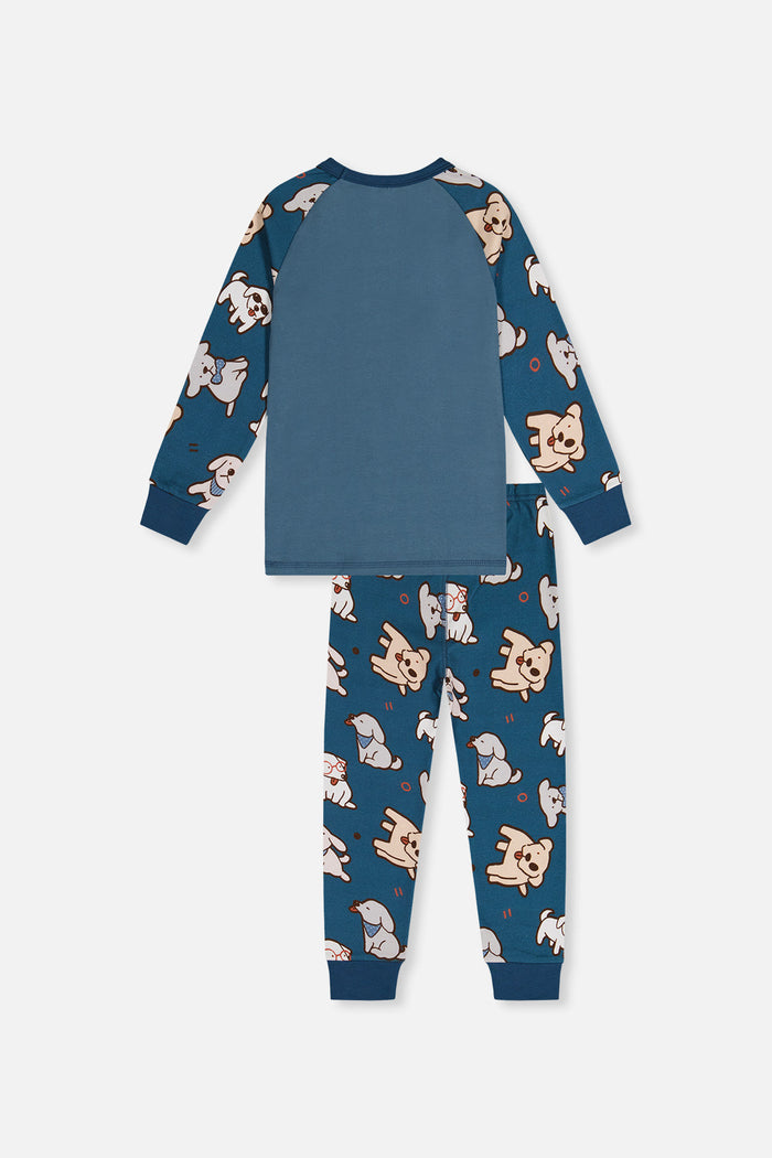 Organic Cotton Two Piece Pajama Set Turquoise Dog Print-4