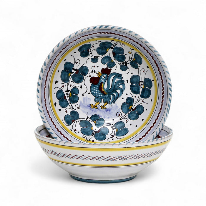 ORVIETO GREEN ROOSTER: Coupe Pasta/Soup Bowl