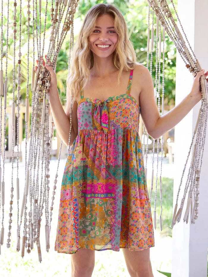 Patti Tie-Front Maxi Dress - Folk Flower Patchwork-view 1