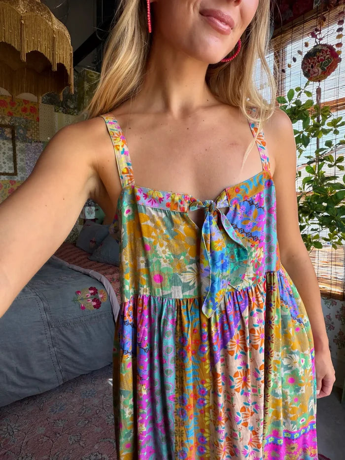 Patti Tie-Front Maxi Dress - Folk Flower Patchwork-view 4