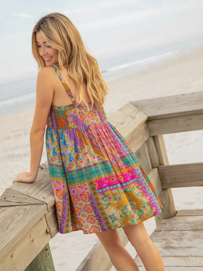 Patti Tie-Front Maxi Dress - Folk Flower Patchwork-view 6