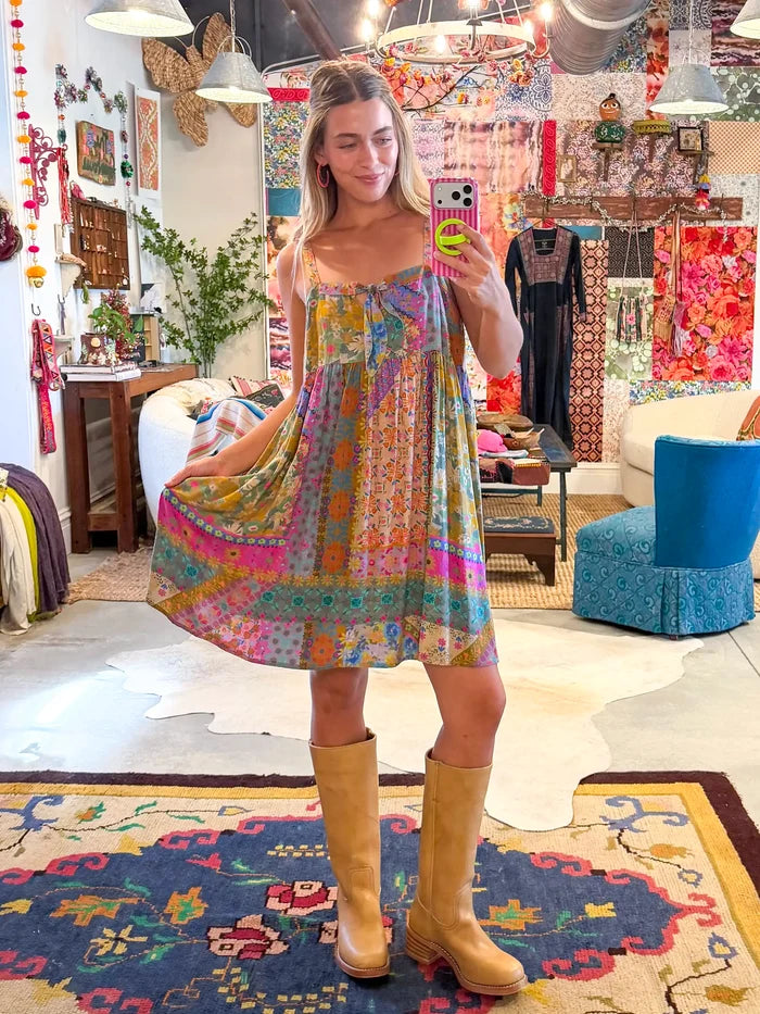 Patti Tie-Front Maxi Dress - Folk Flower Patchwork-view 7
