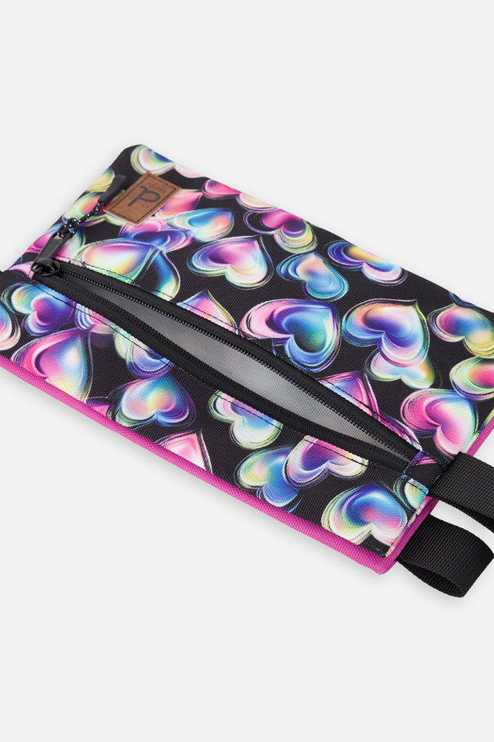 Pencil Case Black Printed With Hearts-2