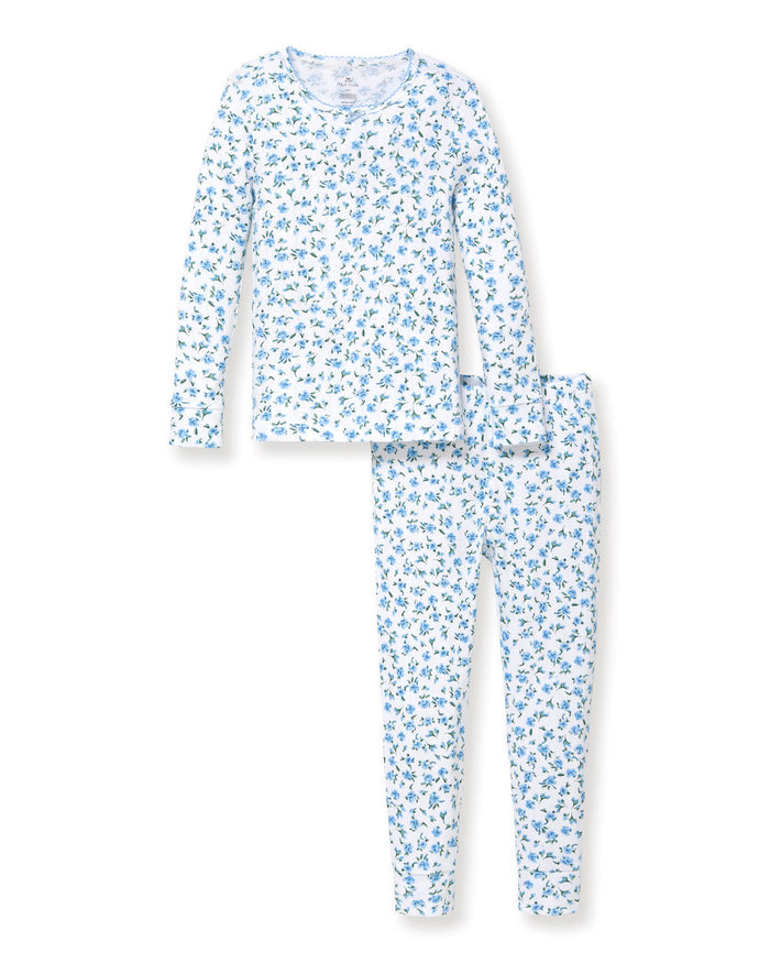 Petite Plume Pointelle Snug Fit Pajama Set in Blue Floral