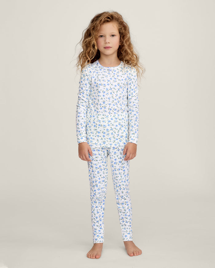 Petite Plume Pointelle Snug Fit Pajama Set in Blue Floral
