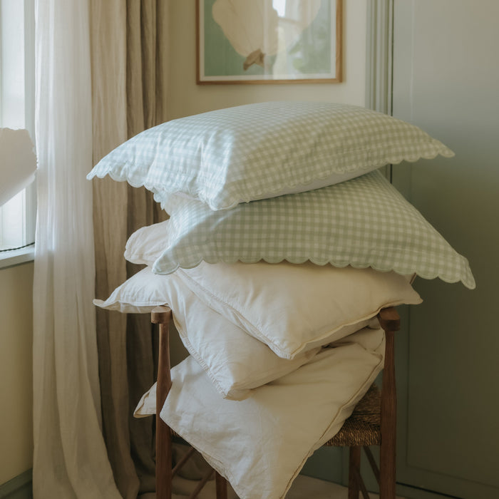 Picnic Gingham Green stacked pile of Standard Pillows