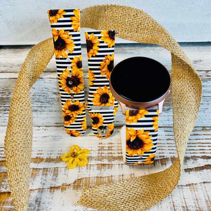 Pinstriped Sunflower Print Silicone Band For Samsung Watch
