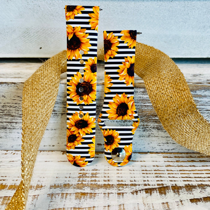 Pinstriped Sunflower Print Silicone Band For Samsung Watch
