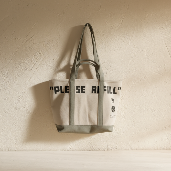 becandle please refill tote bag hanging