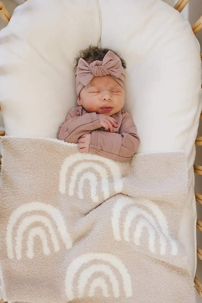Plush Child/Adult Blanket in Taupe Rainbow- CHILD/ADULT