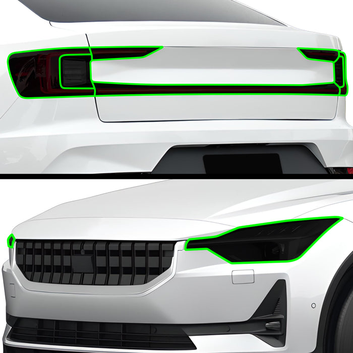 Full Headlight Taillight Precut Smoked PPF Tint Kit Overlay Film Fits Polestar 2 2020 - 2025 - Bogar Tech Designs