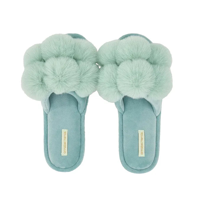 Pom Pom Slippers - Cosy Luxe - Mist Green