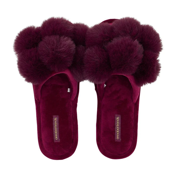 Pom Pom Slippers - Cosy Luxe - Mulberry