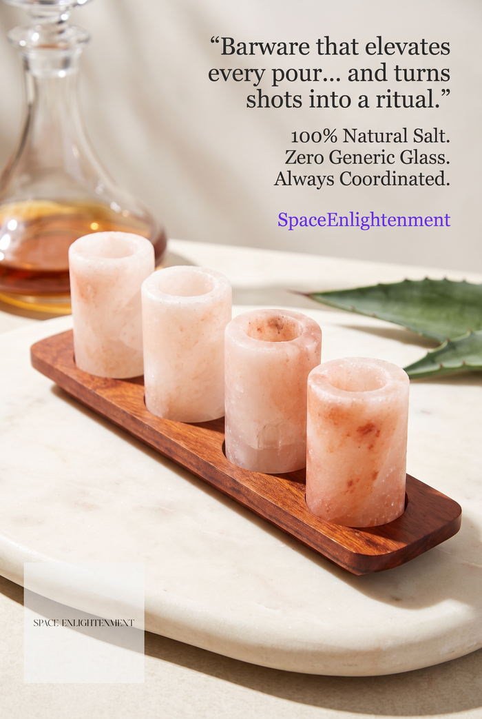 Premium Himalayan Salt Shot Glasses Set of 4 with Wooden Serving Stand