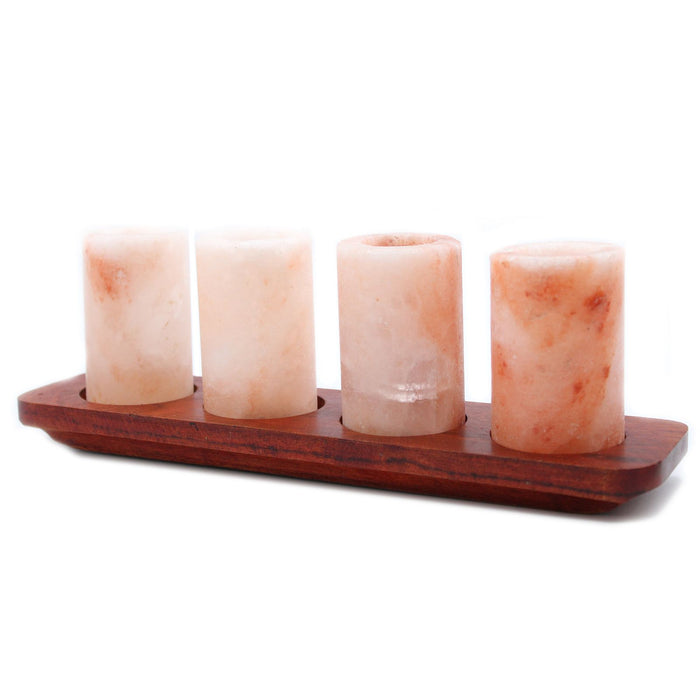 Premium Himalayan Salt Shot Glasses Set of 4 with Wooden Serving Stand