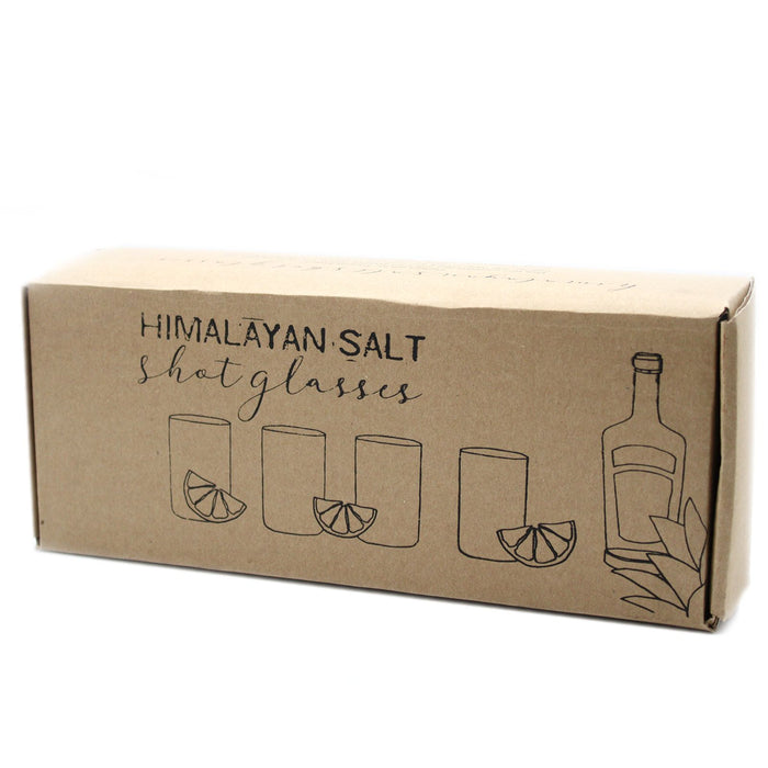 Premium Himalayan Salt Shot Glasses Set of 4 with Wooden Serving Stand