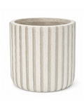 Vertical stripe planter, light beige with vertical grooves and wide rim