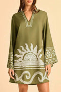Printed V-neck Tunic Mini Dress