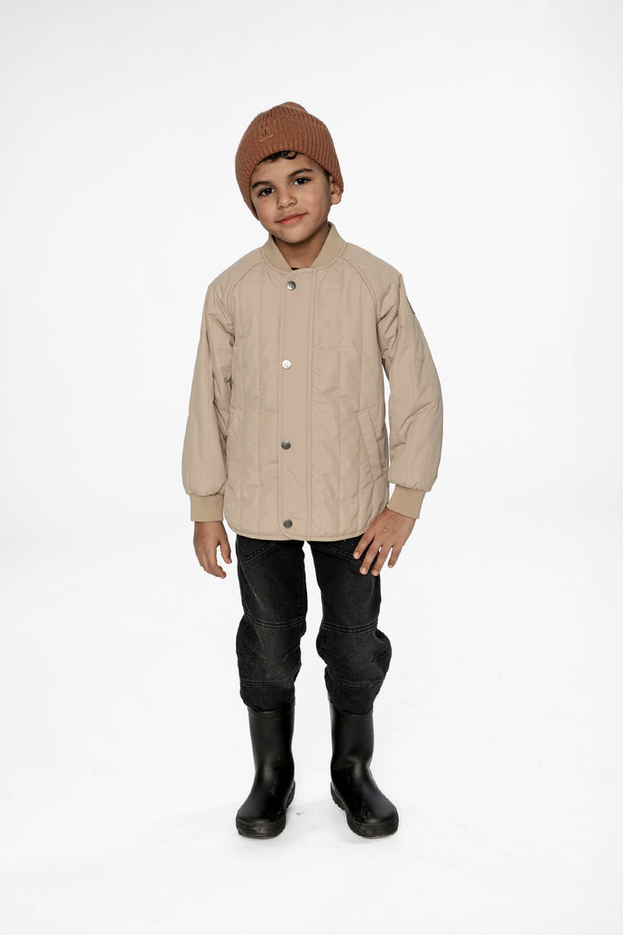 Quilted Raglan Sleeve Jacket Beige-1