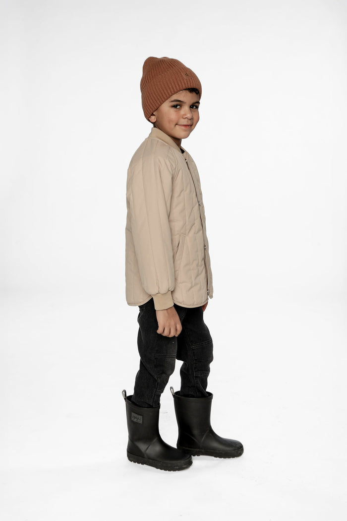 Quilted Raglan Sleeve Jacket Beige-2