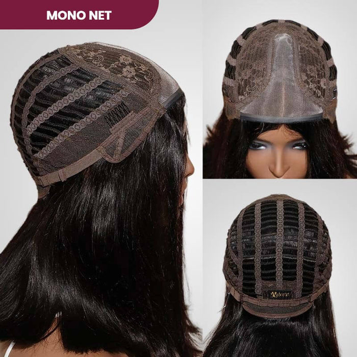 stylish short bob wig with a smooth natural part, 15A unprocessed virgin hair in dark brown #4