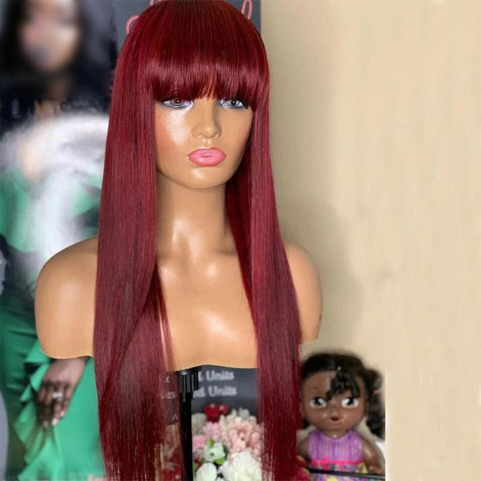 qvr glueless human hair wigs in straight cut with soft natural bangs