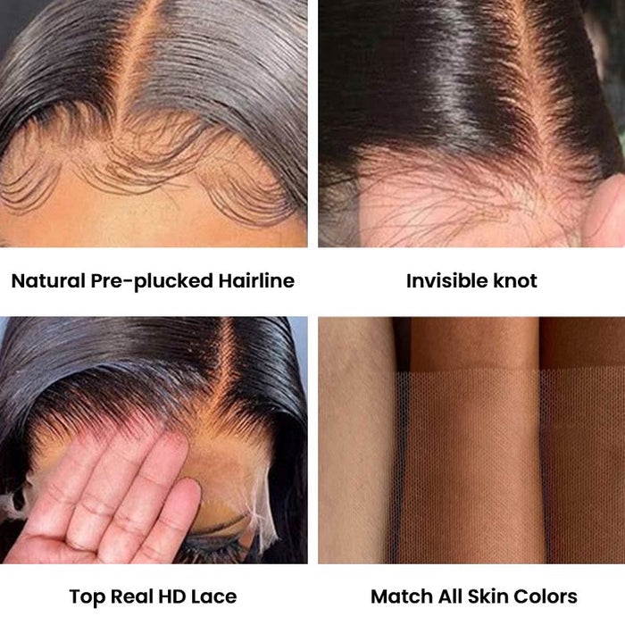 QVR Glueless Pre-cut 4x4 HD Lace Closure Human Hair Wigs Deep Wave Piano #4/27 Highlight Wear & Go Wigs